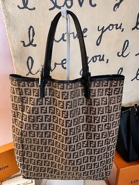 Vintage Fendi Zucca Print Tote Bag Brown Canvas Shoulder Bag